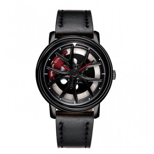 SANDA wheel styling rotatable dial leather strap waterproof quartz men's watch