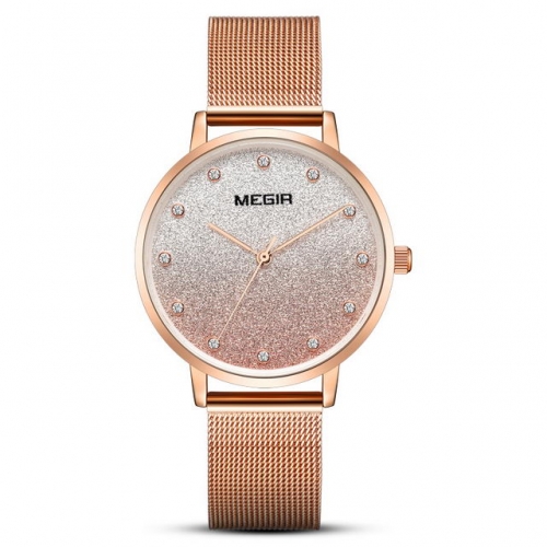 MEGIR Starry Sky Shinning Diamond Inlaid Dial Simplicity Mesh Band Waterproof Ladies Quartz Watch