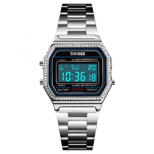 SKMEI Elegant Business Diamond Inlaid Square Dial Chronograph Alarm Clock Waterproof Electronic Ladies Watch