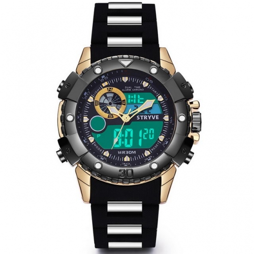 STRYVE Multi-function Simplicity Fashion Dial Outdoor Sport PU Band Waterproof Electronic Men's Watch