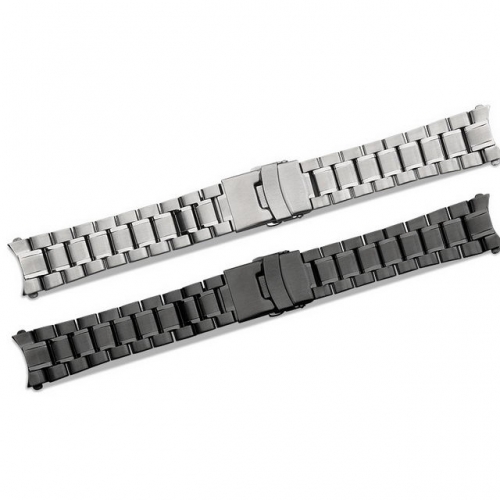 JMK Arc Interface Double Insurance Clasp Silver Black Solid Three Beads Stainless Steel Watch Strap