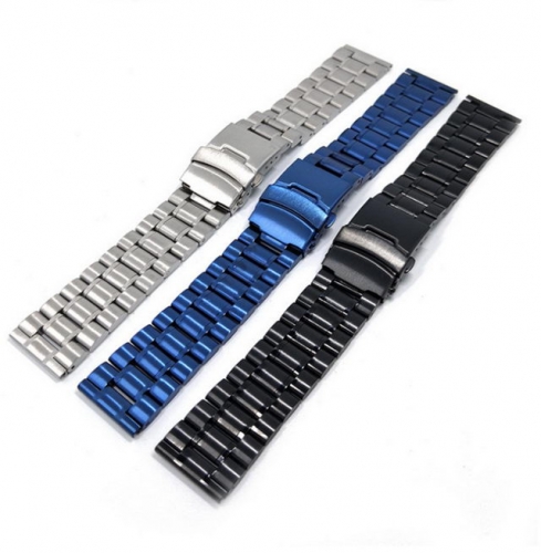 JMK High Quality Double Insurance Clasp Multi-color Flat Interface Solid Three Beads Stainless Steel Watch Strap