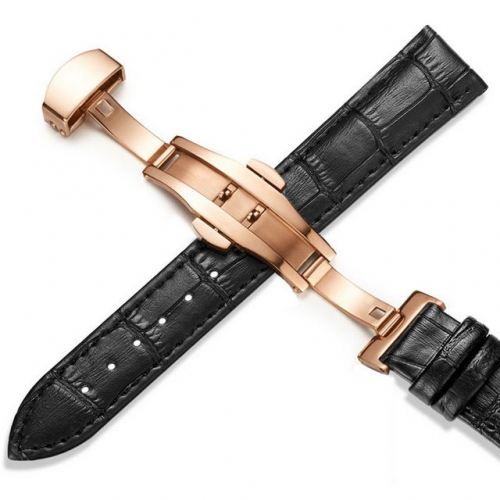 JMK Butterfly Double Clasp Textured Bamboo Joint Pattern Matte Top Layer Cowhide Leather Watch Strap