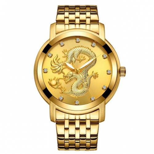 BIDEN Luxury Diamond Inlaid Stereo Gold Dragon Carving Dial Business High-grade Luminous Waterproof Quartz Men's Watch