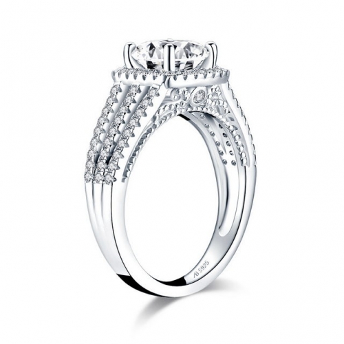 925 Sterling Silver Ring SONA Diamond 2 Carat Wedding Ring Round Diamond Square Ring Silver And Diamond Ring Wholesale