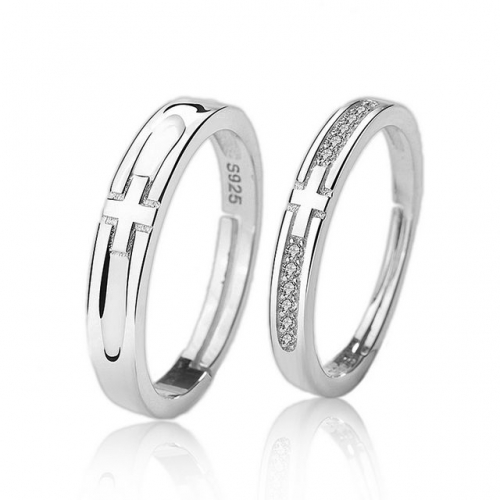 S925 Sterling Silver Ring Cross Platinum Pair Ring Adjustable Opening Lover Pair Ring