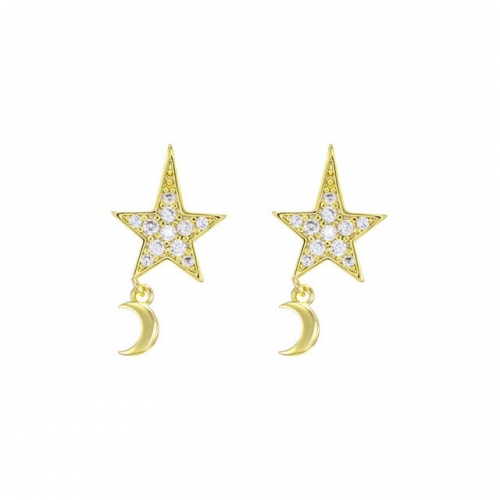 New Small Star And Moon Earrings 925 Silver Needle Earrings