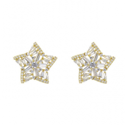 Brass Gold-Plated Earrings Star Zircon Earrings Simple Trendy Earrings