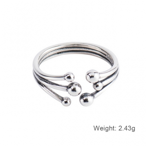 925 Sterling Silver Ring Female Simple Open Ring Retro Bead Line Ring Wholesale