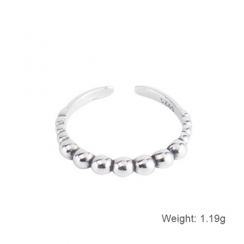 925 Sterling Silver Ring Female Simple Open Ring Retro Round Bead Ring Wholesale