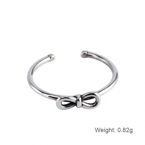 925 Sterling Silver Ring Women Simple Open Ring Retro Bow Ring Wholesale