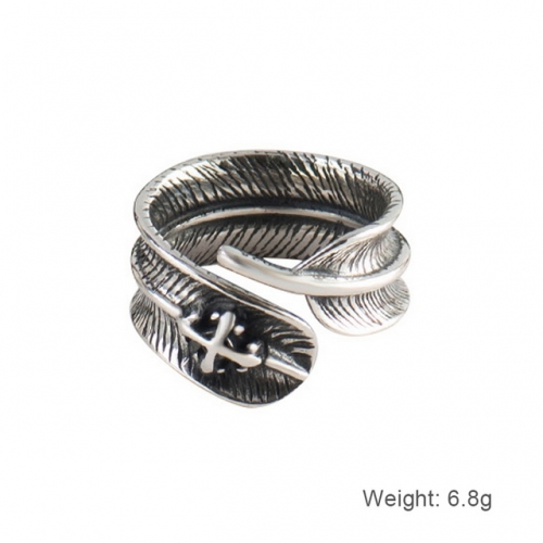 925 Sterling Silver Ring Female Simple Open Ring Retro Feather Ring Wholesale