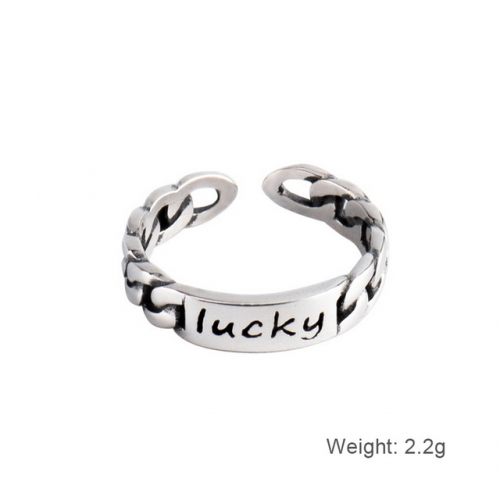 925 Sterling Silver Ring Female Simple Open Ring Retro Lucky Letter Ring Wholesale